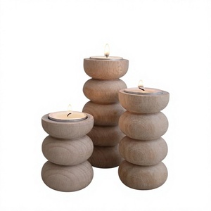 Wooden Tea Light <b>Holder</b> Set Round Stackable Eco Friendly Home Decoration - Product Image 1