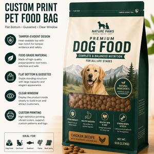 Custom Print Food Packaging Seafood Pasta Beef Jerky <b>Clear</b> Window Tamper-Evident Polypropylene Gusseted Pet Food Flat Bottom <b>Bag</b> - Product Image 1