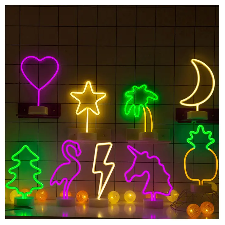 Amazon Hot Sale Led Modeling Korean Style Flamingo Decoration Night Light Christmas Lights Round Base Neon Light Gift