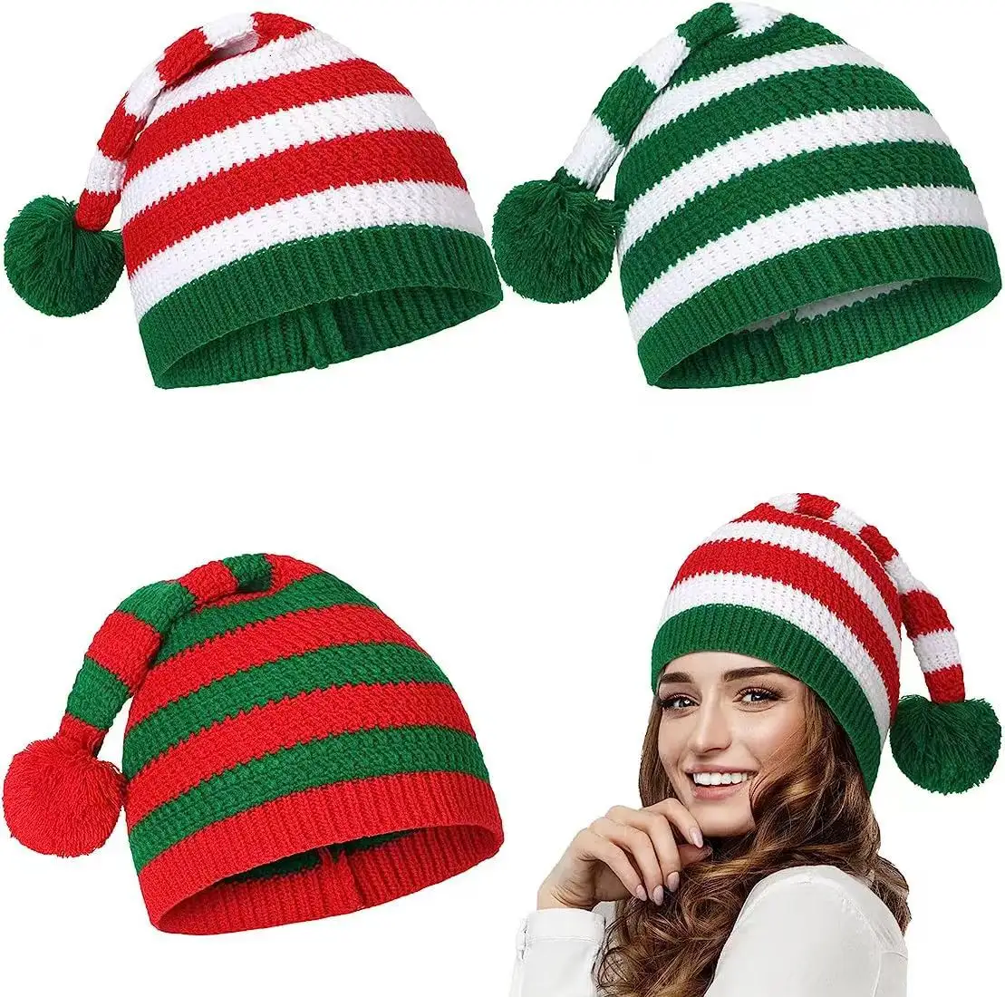 Erwachsene Weihnachten Strick mütze Elf Santa Beanies Santa Claus Rote und grüne gestrickte Häkel mütze