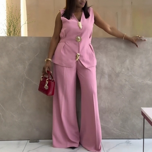 J3179 Boutique, Conjunto Elegante de 2 Piezas <span class=keywords><strong>para</strong></span> Oficina, Estilo Africano <span class=keywords><strong>para</strong></span> Mujer, <span class=keywords><strong>Chaleco</strong></span> sin Mangas, Pantalones Largos, Conjunto de Dos Piezas <span class=keywords><strong>para</strong></span> Damas - Product Image 3
