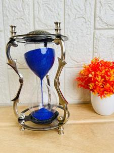 Blue Sand <b>Hourglass</b> <b>Timer</b> Brass Glass Desk Sundial Vintage Table Decor for Home Office - Product Image 1