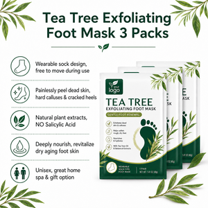 Masque pour les pieds hydratant et exfoliant, style chaussette, à l'arbre à thé et à la camomille, pour talons fendillés et peaux sèches et squameuses, marque privée, soin spa - Product Image 3