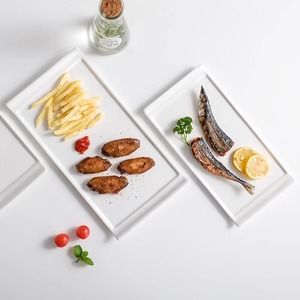 <span class=keywords><strong>Assiette</strong></span> de table en porcelaine <span class=keywords><strong>blanche</strong></span> multi-tailles <span class=keywords><strong>Assiette</strong></span> plate <span class=keywords><strong>rectangulaire</strong></span> en céramique avec bord incurvé - Product Image 4
