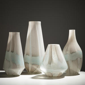 Jarrón de Vidrio de Color en Forma de Diamante Cónico Geométrico, Jarrón de Porcelana con Patrón Blanco Escarchado, Decoración, Jarrón para Flores Suaves - Product Image 5