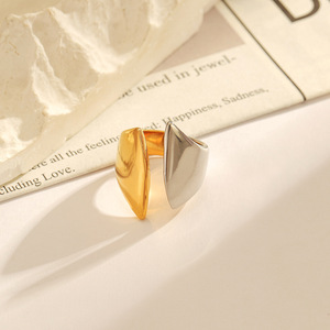 Stainless Steel <b>Ring</b> Geometric Shape Gold Plated Two Tone Open Design Women's Fashion Jewelry Gift - Product Image 1