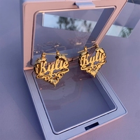 Pendientes de Bambú Personalizados con Nombre, Forma de Corazón, Elegantes, de Acero Inoxidable, Grandes, Modernos, para Mujer