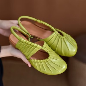 Sandales compensées d'été en cuir véritable pour femme, talon souple, semelle artisanale, chaussures confortables à enfiler avec semelle extérieure en caoutchouc antidérapante - Product Image 5