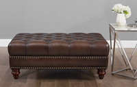 Pouf/Banc capitonné en cuir véritable de style aviateur, vintage et luxueux, pour salon ou chambre à coucher, inspiré du style loft industriel rétro.