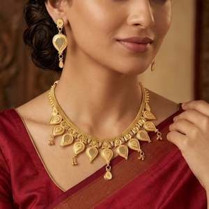 Ensemble de colliers goutte d'eau pour femmes, plaqué or, bijoux traditionnels indiens pour mariage et fête, boucles d'oreilles assorties, vente en gros - Product Image 1