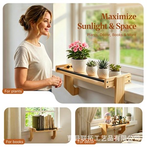 Étagère de rebord de fenêtre en bois massif, support d'extension pour plantes, pour usage intérieur et extérieur - Product Image 4