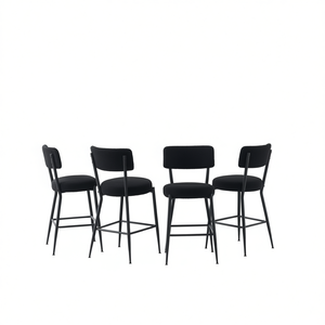 Juego de 2 Taburetes de Bar de tela de peluche modernos y negros con estilo, taburete alto cómodo con Base de Metal para cocina, comedor, sala de estar, Isla - Product Image 1