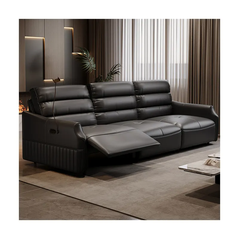 Sectional Recliner Set With Living Room Sets Top Layer Cowhide Genuine Leather Microfiber Intelligent Modular Electric Sofa