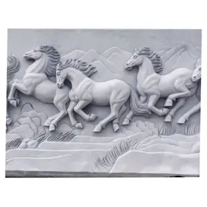 庭中国12干支動物彫刻天然花崗岩石彫刻大きなギャロッピングジャンプ8頭の馬の彫像