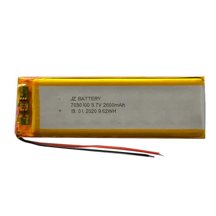 Polymer Battery Lipo Battery 7030100 3.7v 2600mah 4.25V Max UPS DHL 500-800 Times JST, Molex Etc 7*30*100mm Jiezhen CN;GUA 55g