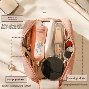 Sac de toilette portable multicouche en gros, étanche, pochette de voyage pour cosmétiques, fermeture éclair, cuir PU, organiseur de maquillage - Product Image 3