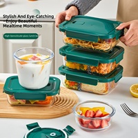 Premium glazen voedselbewaarbak van hoog borosilicaatglas met deksel, magnetronbestendig, verdeeld glazen lunchbox voor kantoor en maaltijdvoorbereiding