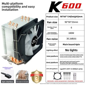 Disipador de Calor K-Card K600 de Cobre y Aluminio para CPU, Ventilador Silencioso de 9cm con Rodamiento Fluido de 18dba, Compatible con 1150/1700 de 12ª Generación para X99/2011 High - Product Image 5