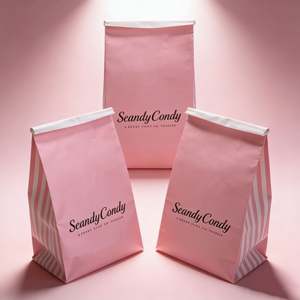 Sac en papier carré personnalisé avec logo, fond plat, soufflet, résistant à la graisse, fermeture magnétique et attache métallique pour bonbons, grains de café, nouilles - Product Image 1