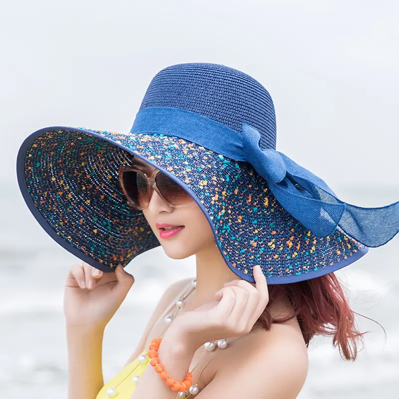 Beach hat Women's summer sunblock large foldable straw hat travel shopping seaside sun hat