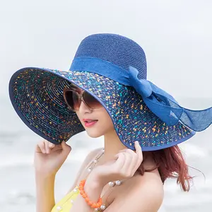 قبعة الشاطئ قبعة كبيرة صيفية للنساء قابلة للطي من القش للسفر والشحن قبعة الشمس على ضفاف البحر