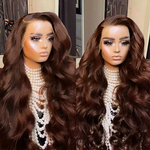 Perruque sans colle marron chocolat 7x5 avec dentelle frontale, cheveux humains pré-coupés, sans colle, pré-épilée, ligne de cheveux naturelle, facile à porter - Product Image 1