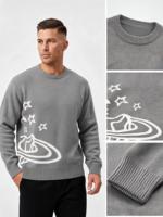 Suéter Personalizado con Logotipo Frontal para Hombre, Diseño de Dibujos Animados, Cuello Redondo, Informal, para Invierno, Antiarrugas, Antiretráctil, Transpirable, de Poliéster/Algodón