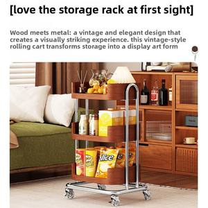 Carrito <span class=keywords><strong>de</strong></span> Almacenamiento Estilo Vintage para Aperitivos, Mueble <span class=keywords><strong>de</strong></span> Almacenamiento Móvil para Sala <span class=keywords><strong>de</strong></span> Estar, <span class=keywords><strong>Mesa</strong></span> <span class=keywords><strong>de</strong></span> Centro y Sofá, Aparador - Product Image 2