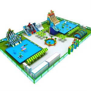 Taman Air Anak-anak Luar Ruangan Portabel Bingkai Baja Kolam Air Tiup Taman Air Taman Hiburan Komersial untuk Anak-anak Jumpfun