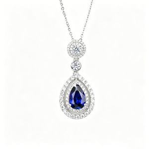 Pendentif goutte d'eau en saphir de qualité supérieure plaqué rhodium argent 925, chaîne de clavicule de luxe, bijoux de mariage tendance - Product Image 1