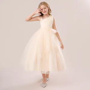 MQATZ उच्च गुणवत्ता लड़की पोशाक भव्य बच्चों पार्टी एक कंधे पहनने 6-10 साल बच्चे शैम्पेन स्तरीय एल. पी.-300