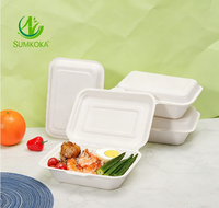 Sumkoka Contenant alimentaire jetable en bagasse de canne à sucre, 9*6 pouces, à deux compartiments, biodégradable, micro-ondable et compostable, type clamshell