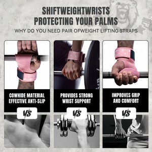 Professional Custom Logo 3.5mm Double Cowhide Leather Weightlifting Grips Anti-Slip Gym Hand Grips with Padded Wrist Support - Product Image 6
