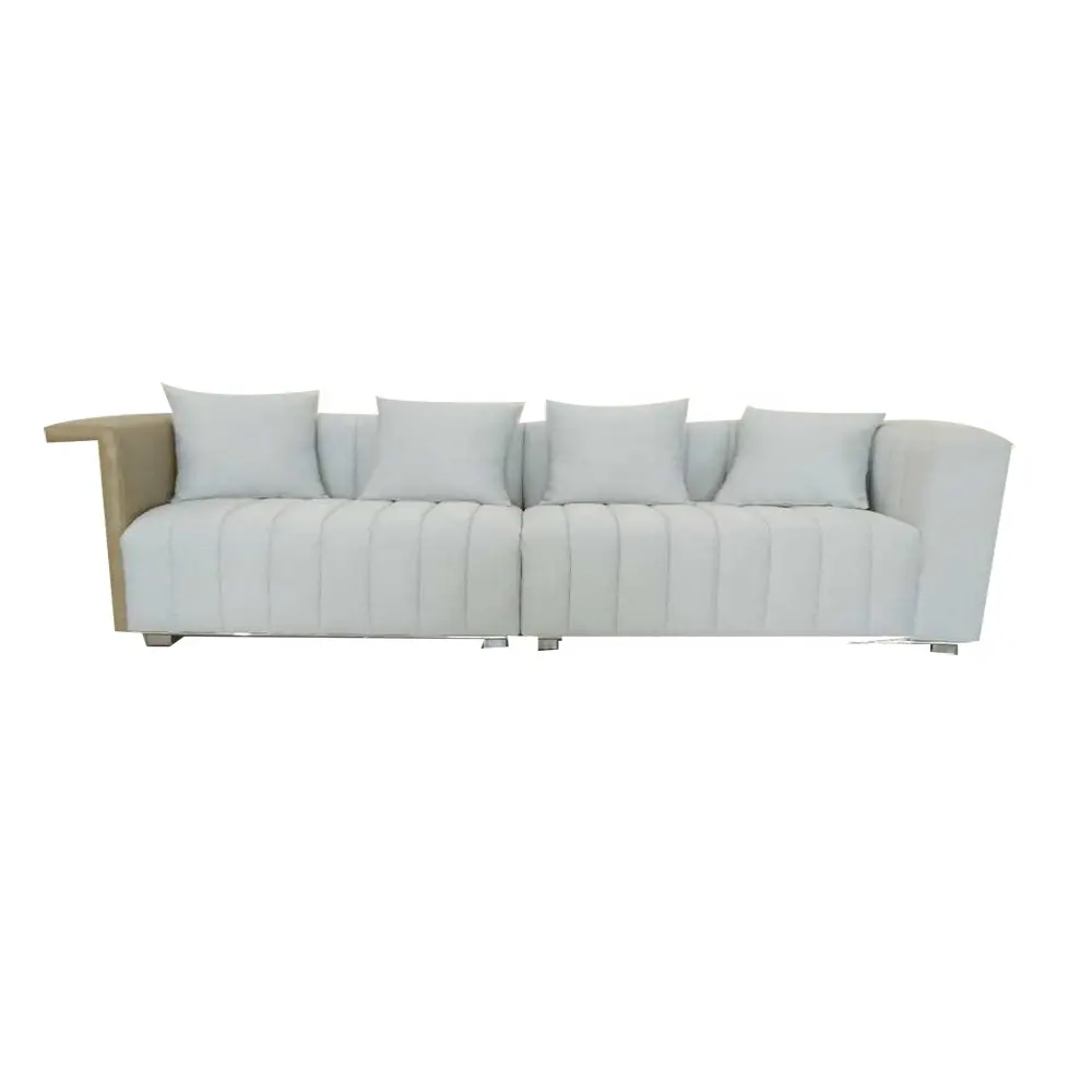 Weiß gestreiftes Sofa-Paar mit vier Kissen in der gleichen Farbe jetzt zum Verkauf