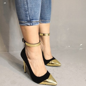 Gold Metal Toe Stiletto Women Dress Shoes Size 47 Ankle Strap <b>Pumps</b> for Ladies High Thin Heels Patchwork Shoes - Product Image 4