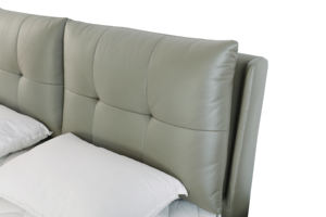 Moderno lusso doppio <span class=keywords><strong>letto</strong></span> telaio in <span class=keywords><strong>legno</strong></span> massello con testiera imbottita comodo stile in vera pelle <span class=keywords><strong>letto</strong></span> - Product Image 2