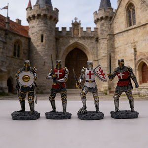 Figuras de Caballeros Templarios Medievales Pintadas a Mano, Artesanía en Resina, Estatuas de Guerreros Cruzados con Espadas y Escudos, Escultura Coleccionable - Product Image 1