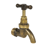 Robinet d'eau extérieur vintage en laiton avec poignée en T et bec courbé, filetage externe, pour jardin et cour