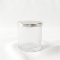 Pot à bougie cylindrique en verre transparent blanc et noir givré de style Cambridge de 10 oz, décoration d'intérieur avec couvercle en métal pour la fabrication de bougies