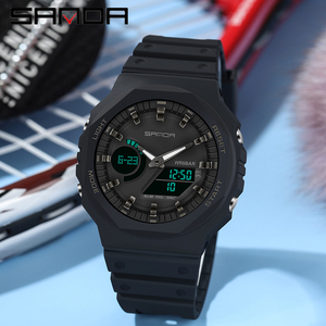Reloj de Cuarzo SANDA 6016 de Lujo para Hombre, Doble Pantalla, Diseño Simple y Deportivo, LED Analógico+Digital, Resistente al Agua 50 Bar - Product Image 1