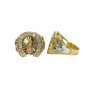 14K chapado en oro herradura Virgen María señora Guadalupe CZ anillo de la suerte para hombres él joyería religiosa única - Product Image 1