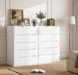 White Bedroom Vanity with 6 Wooden Drawers, Tall Cabinet &amp; Modern Smooth Metal <strong>Slides</strong>, Handleless Design - Product Image 3
