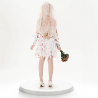 Costume de mariée zombie pour femme pour Halloween, robe à bretelles irrégulières avec imprimé sang, voile et gants, costume de fête d'Halloween effrayant