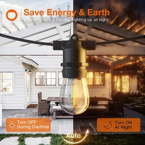 24FT Solar <strong>String</strong> Lights, LED Solar Cafe Patio Lights, Porch Market Light Waterproof &amp; Shatterproof with Vintage Plastic Bulbs - Product Image 4