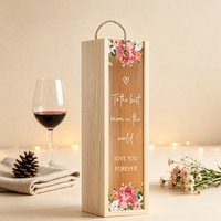 Boîte cadeau en bois pour vin, porte-bouteille unique avec poignée en corde, panneau floral personnalisé, mariage, anniversaire