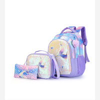 Ensemble de sac à dos scolaire 3 pièces pour filles avec boîte à lunch isotherme et trousse à crayons, design tendance, doublure en polyester imperméable, fermeture à glissière