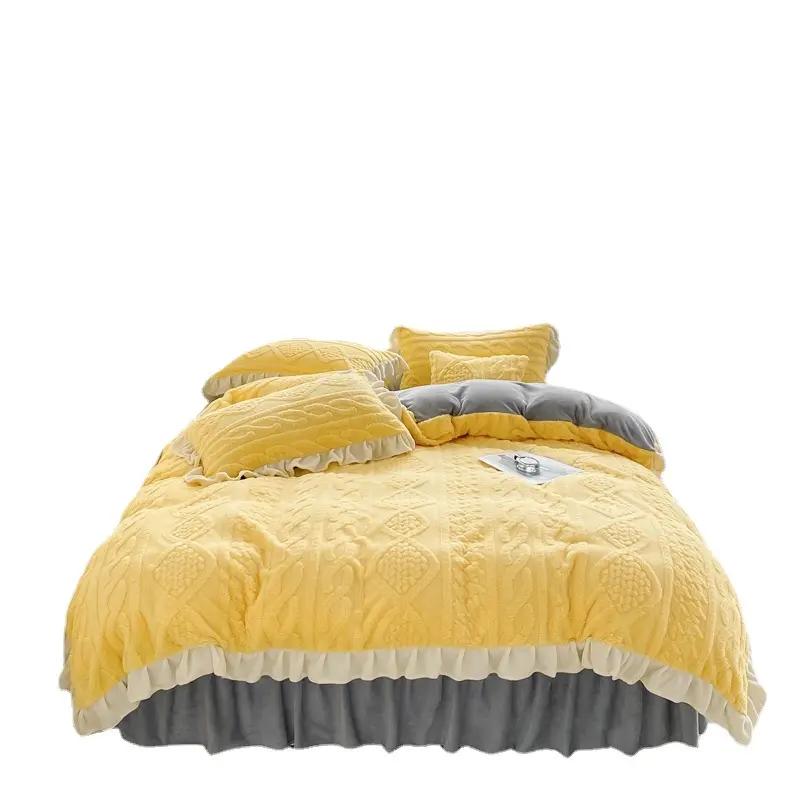 सर्दियों गर्म शेरपा ऊन दिलासा कवर होम घिरना नरम ठोस रंग के साथ 4Pcs Duvet कवर सेट बिस्तर सज्जित चादर