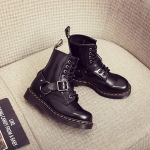 Erkekler ve kadınlar için toka buzağı çizmeler hakiki deri yarım çizmeler yuvarlak ayak düşük topuk Trendy ve bireysel motosiklet ayakkabı - Product Image 4