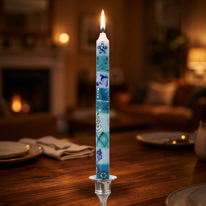 Bougies coniques en cire de paraffine et de soja peintes à la main, motifs méditerranéens, bleu azur, bleu marine, centre de table pour les fêtes de Noël - Product Image 3