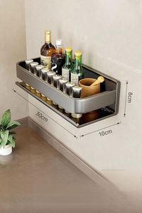 Single Carbon Steel Wall-Mounted Modern Kitchen Storage <b>Rack</b> 50cm Rust Resistant Hanging Knife Oil Salt Soy Sauce Vinegar <b>Rack</b> - Product Image 6